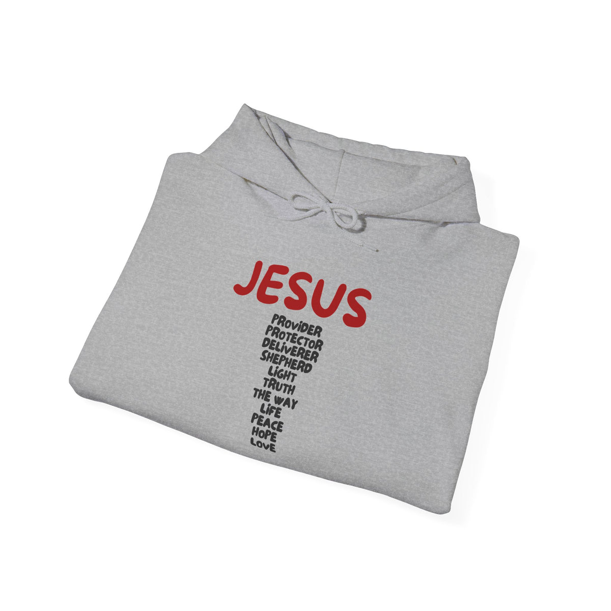Jesus Cross Words Hoodie — Faith Christian Pullover with Inspirational Words