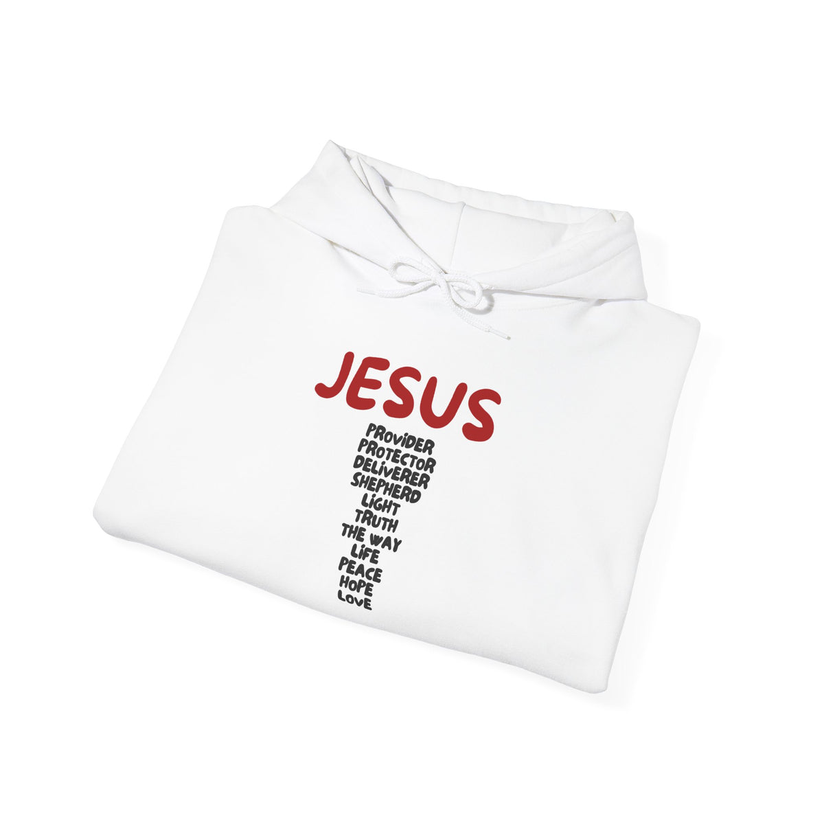 Jesus Cross Words Hoodie — Faith Christian Pullover with Inspirational Words