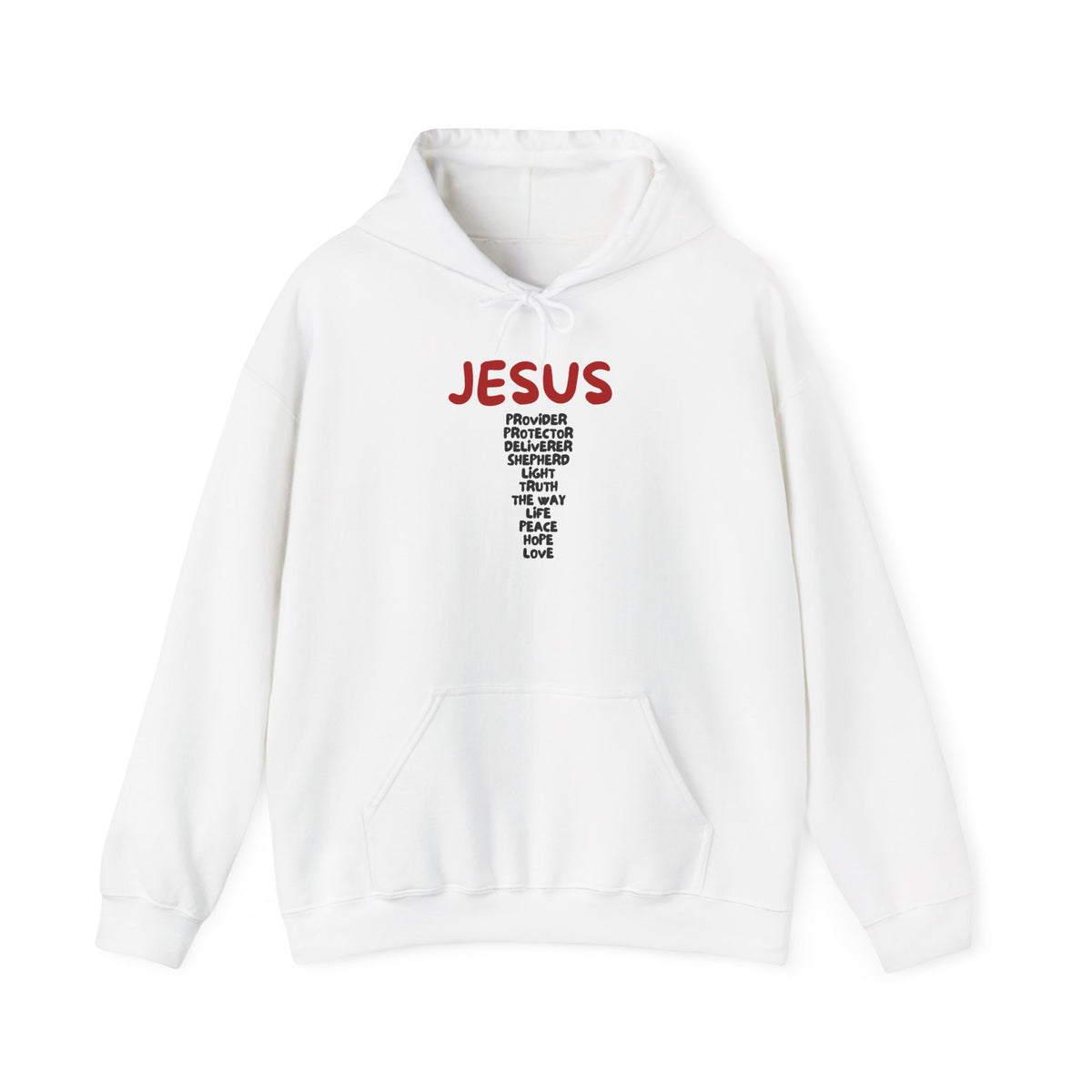 Jesus Cross Words Hoodie — Faith Christian Pullover with Inspirational Words
