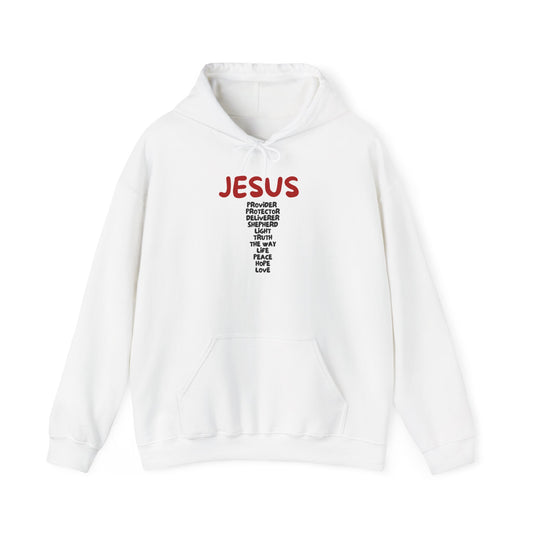 Jesus Cross Words Hoodie — Faith Christian Pullover with Inspirational Words