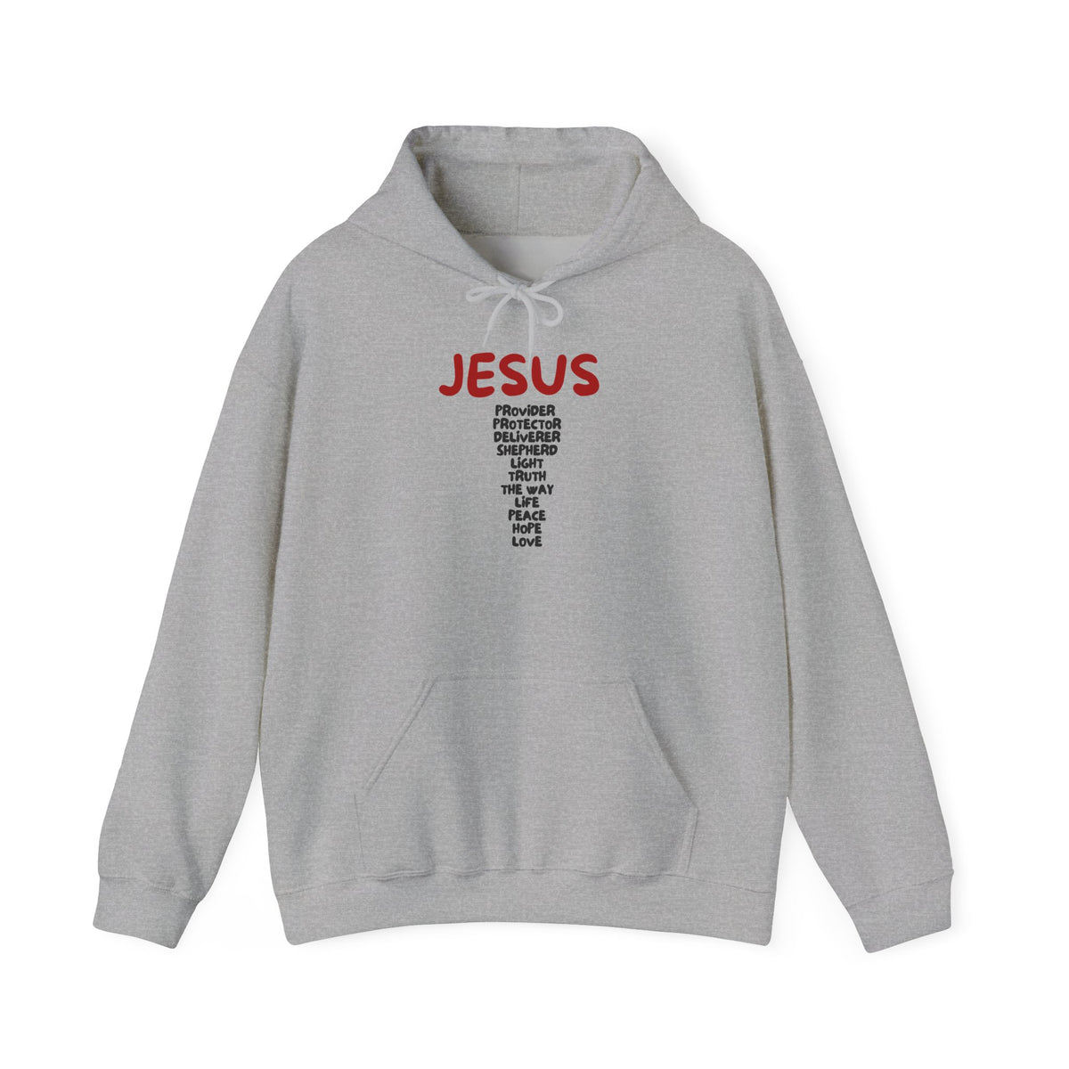 Jesus Cross Words Hoodie — Faith Christian Pullover with Inspirational Words